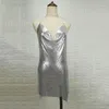Повседневные платья 2021, металлическое платье с лямкой на шее для ночного клуба, летнее платье с глубоким v-образным вырезом, женское пляжное мини-платье с па...