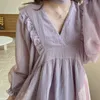 Robe Femmes Solide Ulzzang Loisirs Belle Preppy Style Étudiant Doux Filles En Mousseline De Soie D'été Col En V Rétro Vintage Baggy Lâche Maxi Y0118