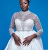 Bride Gowns 2022 Arabic Dubai Luxury Sequin Bridal Wedding Dresses Pearls Crystal Sheer High Neck African New Robe De Mariee