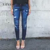 Mulheres Denim Skinny Lápis Calças rasgadas Destruído Calças de brim de estiramento plissado Slim Calças Jean Calças Plus Size 2020