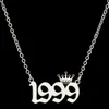English Number Letter Necklace Stainless Steel Chain Crown Necklace for Women Birthday Gift Female Birth Year Necklaces