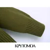 KPYTOMOA Kvinnor Mode med fickor Zip-up Loose Stickad Sweater Vintage High Neck Långärmad Kvinna Pullovers Chic Toppar 211221