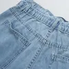 Vintage élégant basique Paperbag Jeans femmes 2020 mode taille haute élastique poches latérales dames Denim pantalon décontracté Jean Femme LJ201030