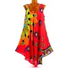 Boho Flower Printed Short Dress Summer Women Fashion Irregular Wide Hem Casual Loose Beach Sleeveless Dresses Plus Size S-5XL