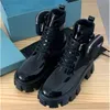 New Men Women Designer boots Brushed Rois leather and nylon Monolith 55 mm rubber tread sole with a strap size 35-45