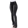 Mode décontracté dames maigre Stretch Denim pantalon femmes taille haute jean rayé jean jambe large pantalon à fond cloche