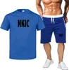 Men's Summer Brand Tracksuit Two Piece Sets letter printing Short Sleeve Tops + Drawstring Five Points Sweatpants Male Classic Sportswear