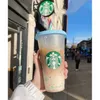 Starbucks Tumbler Color Cambiando Copa Confeti Copa Reutilizable Paja Copa de plástico Tumbler Con Straw FL oz ML