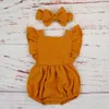 Organic Cotton Baby Girl Clothes Summer Ny dubbel Gaze Kids Ruffle Romper Jumpsuit pannband Dammande rosa lekdräkt för nyfödda 3M317887562