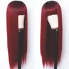 Red Wigs Full Neat Bangs Long Silky Straight Wig Heat Resistant Synthetic Fiber Hair Dark Roots Ombre Color Glueless Full Machine Made