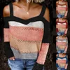 여성용 스웨터 섹시한 여성 긴 소매 콜드 어깨 니트 스웨터 스트라이프 풀오버 2021 ColorBlock Strapless Sleeved