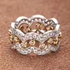 Cluster ringar Vintage 925 Sterling Silver Crown Ring Set 2-i-1 Lyx 14K Gul Guld Bröllop Förlovning för Kvinnor Smycken Present