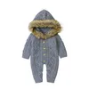 Infant Baby Boys Girls Hooded Rompers Clothes Children Boy Girl Kids Knitting Fur Collar Long Sleeve 210429