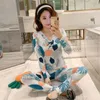 Warme Pyjama Bloemenprint Thuis Kleding voor Vrouwen Winter Pyjama Vrouwen V-hals Nachtkleding Set Pijamas Mujer Panty Pigiama Donna 201217