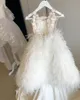 2020 Gerçek Resimler Çiçek Kız Elbise Jewel Boyun Dantel Aplike Tüy Lüks Kızlar Pageant Elbise Parti Giyim Custom Made Çocuklar Örgün Giyim