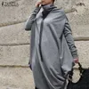 2020 Zanzea Moda Moda Hoodies Dress Mulheres Sundress Casual Turtleneck Assimétrica Suéter Pullover Vestido 5xl Y0118