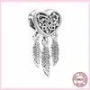 925 Sterling Silver Dream Catcher Dangle Charm Hjärtformad pärla DIY Fit Pandora Bracelet Smycken för Kvinnor Present