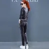 2019 Fashion Casual Women Two Piece Outfits Velvet Tracksuits Set Loose Hoodies Sweatshirt Top and Sport Pant Plus Size 3XL New T200702