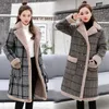 Winter Woman Shearling Coats Checked Plaid Jackets Outerwear Female Double Breasted Medium Long Thick Warm Faux Lambs Wool Coat1