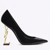 Lady dress shoes pointed toe leather 10cm high heels sexy patent leopard designer banquet pumps woman wedding pump