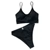 Kadınlar 2 adet Bikini Suit Sling Düz Geri Tie-up Push-Up Sutyen Yüksek Bel E Külotlu, Bayan Yaz Plaj Mayo Y220214