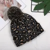 Leopard Print Knit Cap Women Pom Pom Ears Winter Warm Hat Beanie DoubleLayer Wool Ball Caps 4 Styles 324 N28461501
