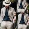 Summer Office 2 Piece Linen Slim Fit Suits For Men Wedding Suum Groom Tuxedos Casual Wear Lapel Blazer+Pants 201105