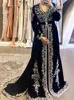 LORIE Navy Blue Moroccan Kaftan Dubai Evening Dresses Elegant Lace Appliques Velour Saudi Arabic Muslim Formal Prom Party Gowns LJ201119