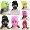 Hiver Bonnets Casquettes Avec Masque Sport Tricoté Cristal Chapeaux De Fête Épaissir Chaud Casual Papillon Imprimer Crâne Caps Masques GGA3839