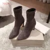 Hot Koop Luxe Designer Womens Laarzen Nieuwe Mode Hoge Hakken Vrouwen Herfst en Winter Enkellaarzen Lederen Schoenen Maat 35-40