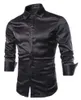 e-Baihui 2021春と秋のカジュアルシャツ韓国の紳士服スリムフィット長袖シャツ絹のような光沢のあるシャツ尖った襟トップシャツZhe-512