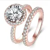 Casal anéis 2 pcs top vender jóias de luxo 925 prata esterlina rodada corta grande topázio branco cz diamond sona mulheres casamento anel de casamento conjunto