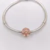 No color fade off Solid Rose Gold Dazzling Daisies Clip Clear CZ Pandora Charms for Bracelets DIY Jewlery Making Loose Beads Silver Jewelry wholesale 781493CZ