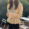 Maglioni da donna Maglione Autunno Inverno 2021 Cashmere coreano O-Collo a maniche lunghe Vita alta Ruffled Bottoming Top lavorato a maglia 3A0011