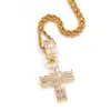 Mens hip hop cross halsband cz t-formad kvadrat sten bling iced out hänge halsband guld silver diamant uttalande smycken gåva