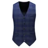 남자 정장 세트 비즈니스 공식 웨딩 드레스 신랑 Bluetuxedo Slim Fit Double Breasted Grid Male Suit 세트 Menjacket Pents VE294T