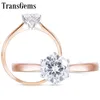 Transgems Elegant 14K White Gold Flower Shape 14K Rose Gold Band Center 0,8ct 6mm F Color Solitaire Engagement Ring Y200620