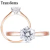 Transgems Élégant 14K Or Blanc Fleur Forme 14K Or Rose Bande Centre 0.8ct 6mm F Couleur Solitaire Bague de Fiançailles Y200620