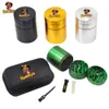 HONEYPUFF Smoke Set Metal Herbal Grinder Herb With Mouthpiece Tips 50MM Large Container Jar Grinders Smoking Accessories For Man