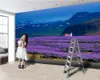 Personnalisé 3d paysage papier peint belle neige montagne violet lavande paysage romantique décoratif soie 3d papier peint Mural