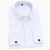 Frankrike Manschettknappar Män Business Tuxedo T Shirts Square Collar Långärmad Täckt Knapp Vanlig Solid Social Formell Skjorta LJ200925