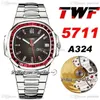 TWF Jumbo Platinum Ruzy Bezel 5711 Black Teksture Dial A324 Automatyczne męże Watch Hip Hop Bling Biżuter