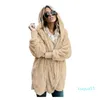 Nyår Vår Faux Fur Bear Coat Jacka Kvinnor Mode Hooded Cardigan Open Stitch Hooded Coat Kvinna Långärmad Fuzzy Jacka