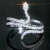 2021 Nieuwe Collectie Unieke Eenvoudige Mode-sieraden 925 Sterling Zilver Pave White Sapphire CZ Diamant Edelstenen Vrouwen Wedding Snake ring Gift