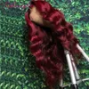 99J Burgundy Spitze Frontal Perücken Farbige Spitze Front Simulation Menschliches Haar für Frauen Ombre Rot Synthetische Perücke mit Babyhair