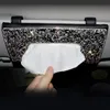 Bling Crystal Car Tissue Box Zon Visor Diamant Leather Auto Paper Holder Case Sunvisor Hangende servetaccessoires Y200328