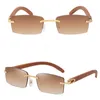 Rimless Square Sunglasses Woodgrain Temples Men Retro Small Trimming Sun Glasses 6 Colors Plastic Legs Wholesale