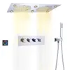 Robinet de douche LED de luxe chromé poli, salle de bains, mitigeur mural, ensemble de Massage thermostatique à pluie