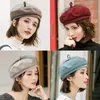 Boinas Femininas Senhoras Vintage Elegante Boné de Cor Sólida com Véu de Malha de Rede Inverno Retrô Britânico Francês Pintor Gorro Hat1