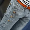 Jeans magros de jeans magros de jeans magros do estilo formal com botão 201111
